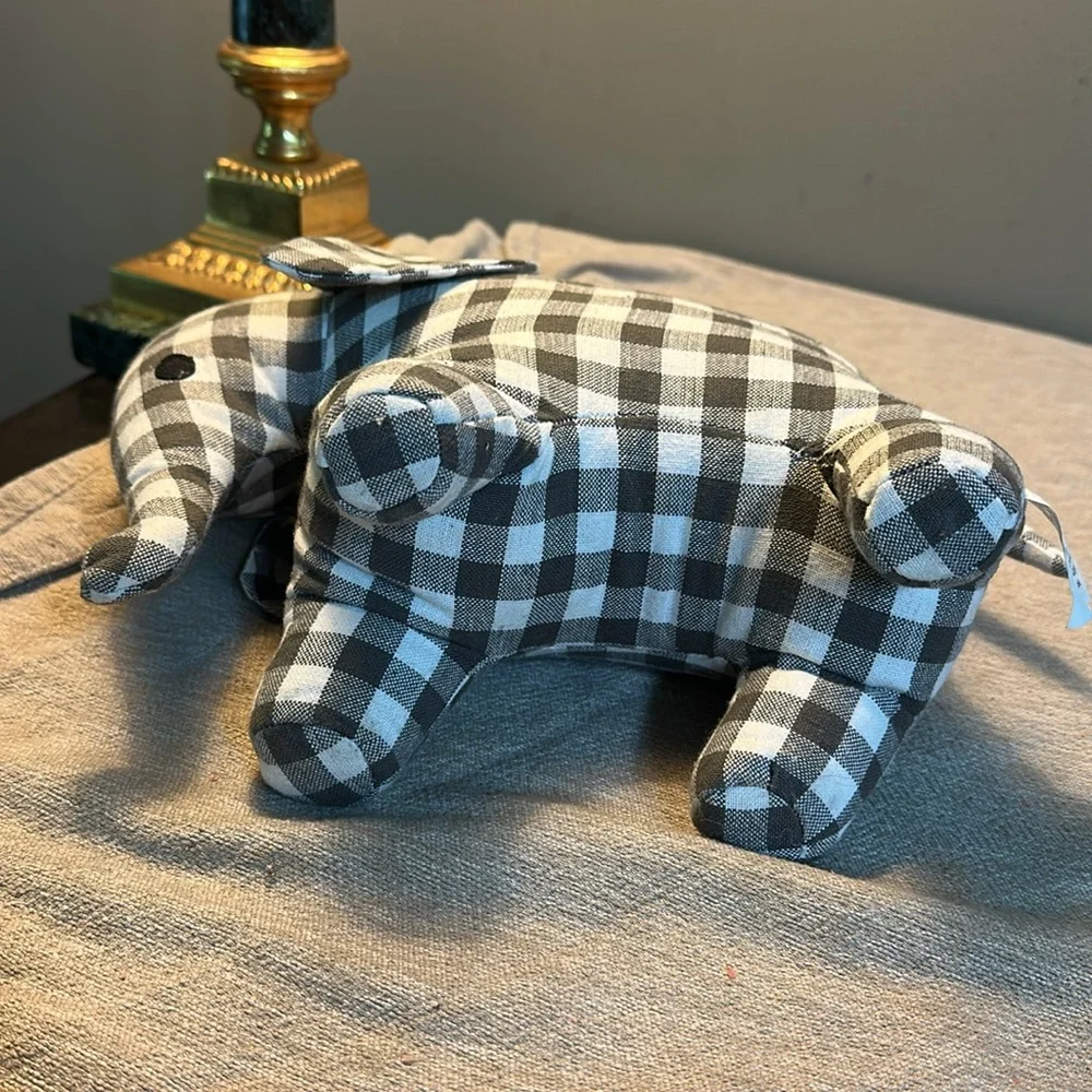 Creative Co-Op gray cotton Gingham Elephant 🐘 doorstop